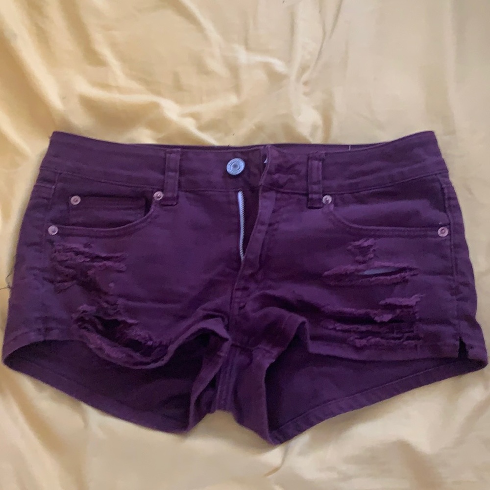 Maroon distressed shorts